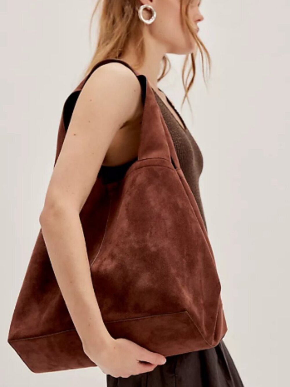Free People Large Suede Tote in Chestnut Brown